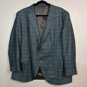 Luigi Bianchi Mantova Sartoria Sport Coat Men's 48 58 Plaid Teal Tweed Cashmere